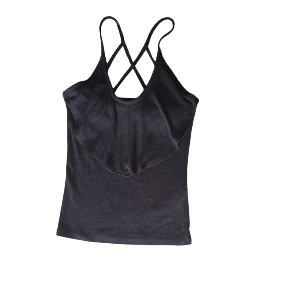 Size XS Hollister Black Strappy Back Ruffle Top